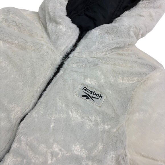 Women’s Reversible Hooded Winter Coat Puffer Jacket Black/White Faux Fur Size L - Picture 5 of 13